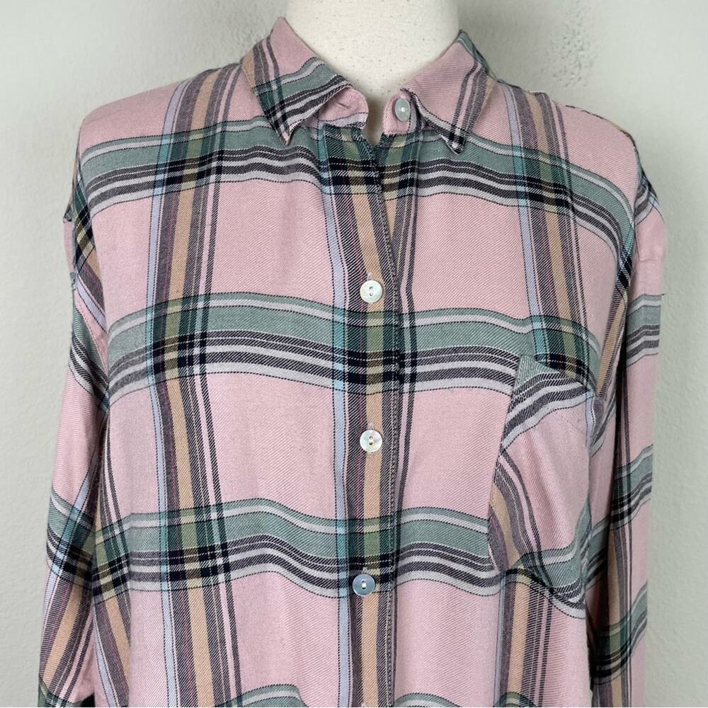 J Jill Pink Gray Plaid Long Sleeve Button Down Shirt Medium - Picture 9 of 9